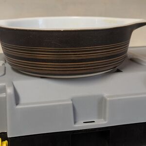 Small Pyrex Gold and Brown Striped Bakeware Dish